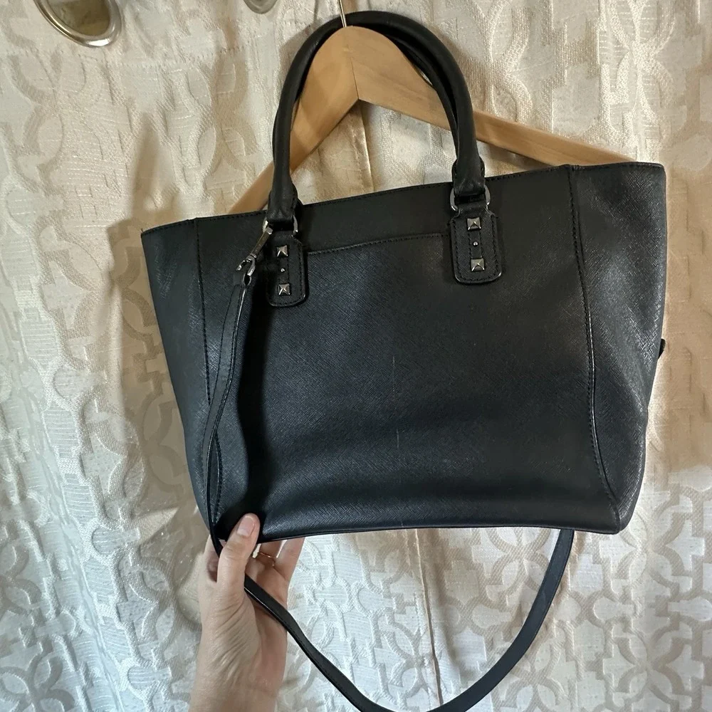 Michael Kors Black Saffiano Leather Studded Satchel Bag Handbag Purse